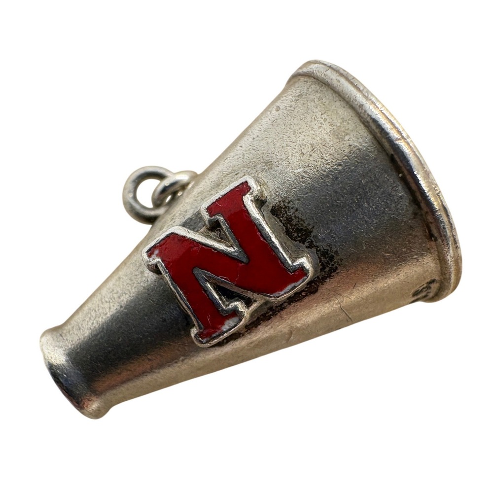 Vintage Sterling Silver Nebraska Megaphone Charm Red Enamel N Husker Cheer 5.8g